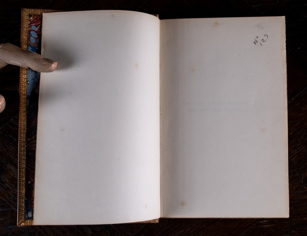 A 1904 leather-bound book titled Life of William the Second German Emperor standing vertically with gilt detailing on the spine. View X