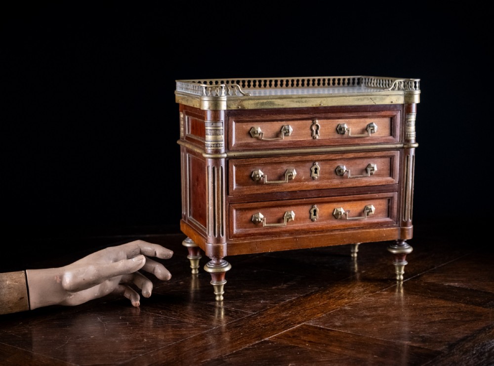 Miniature Louis XVI Mahogany, Bronze & Marble Commode