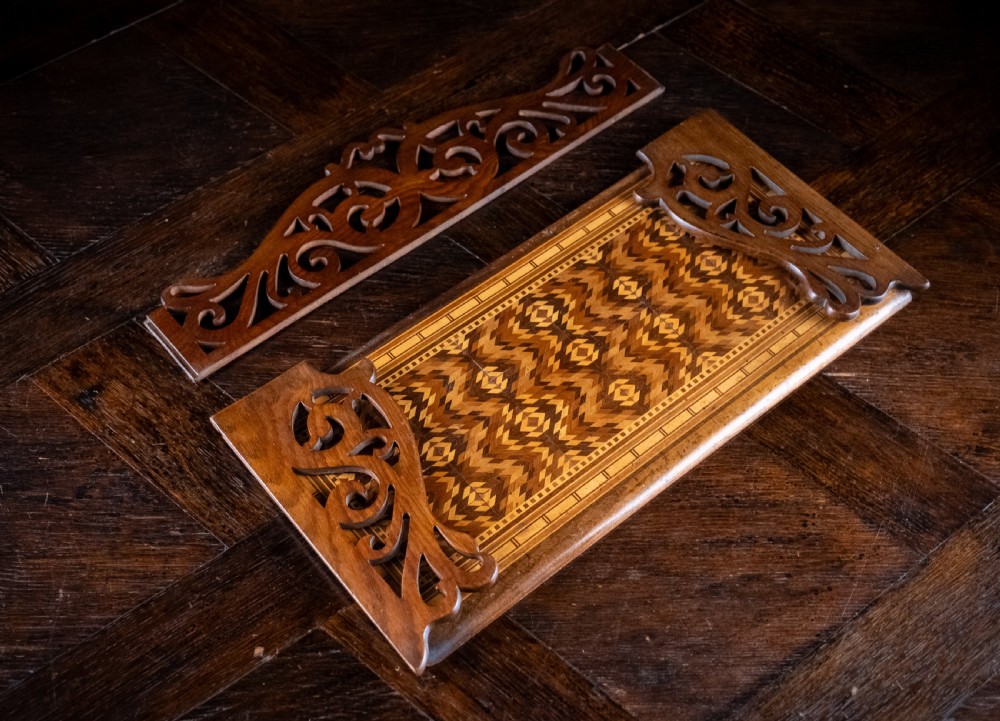 Rosewood & Tunbridgeware Folding Book Stand, c1860 View XI