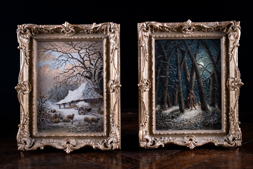 Pair Of Rural Scenes at Dusk & Evening, Dated 1838. Oil On Board.