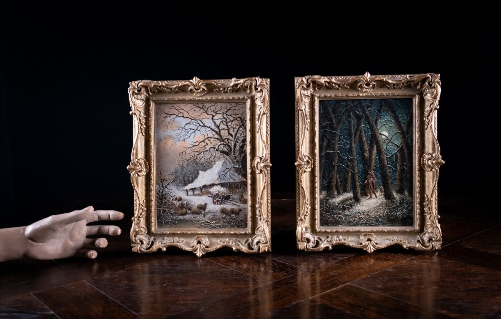 Pair Of Rural Scenes at Dusk & Evening, Dated 1838. Oil On Board. View XI