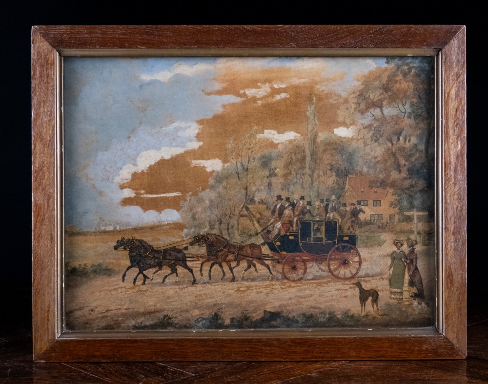 'The Cambridge to London Coach'. Coaching Scene, c.1840. Oil On Board.
