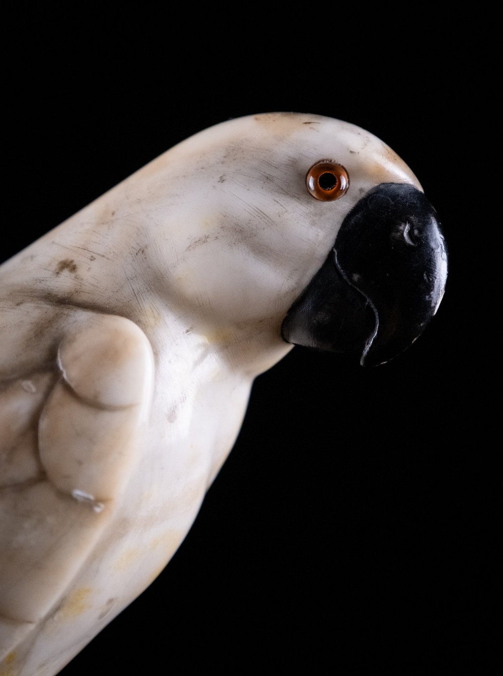Carved Alabaster Parrot & Cockatoo, c.1920 View II