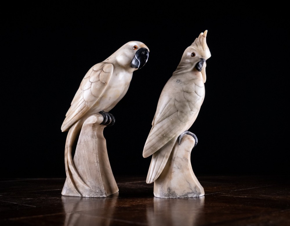 Carved Alabaster Parrot & Cockatoo, c.1920 View XIII