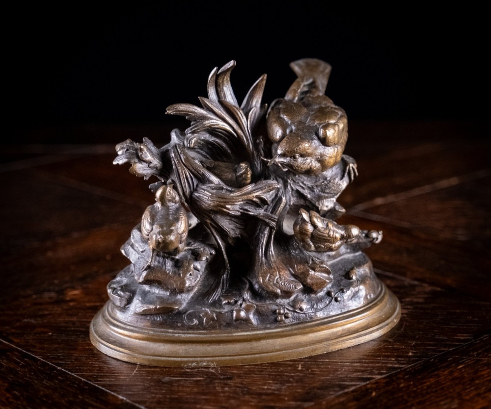 Louis Emile Cana (1845 - c.1895) - Bird, Nest and Fledgings. Bronze.
