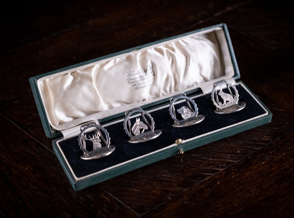 Four Silver Animal Menu Holders by A. Wilcox, Chester, 1937-38