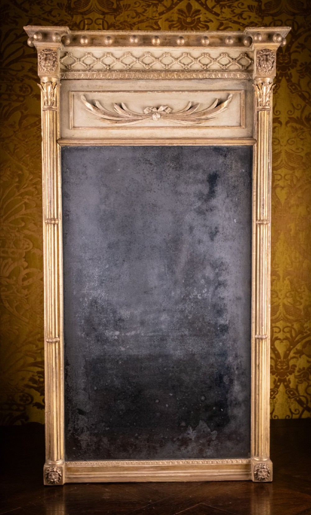 Large Regency Painted Pier Mirror With Lion Masks