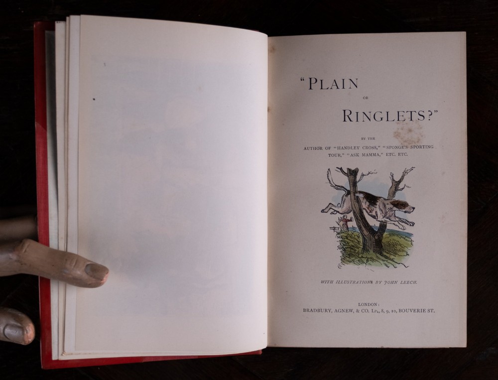 A five-volume set of red books featuring gilt spine lettering and embossed animal motifs. View XII