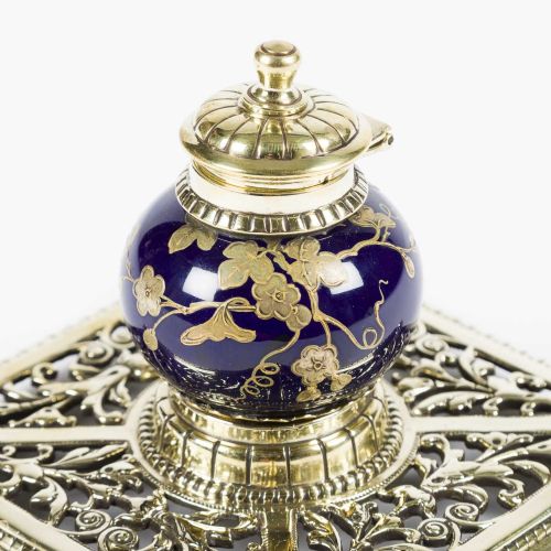 CHINESE STYLE BLUE GOLD CERAMIC INKWELL - ADDITIONAL PHOTO 1