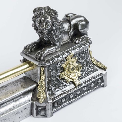 STEEL BRASS FIRE PLACE FENDER WITH LIONS - ADDITIONAL PHOTO 6
