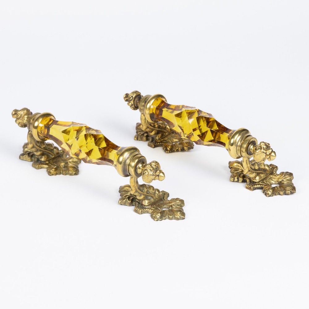 Door handles with amber coloured cut glass by JC & S