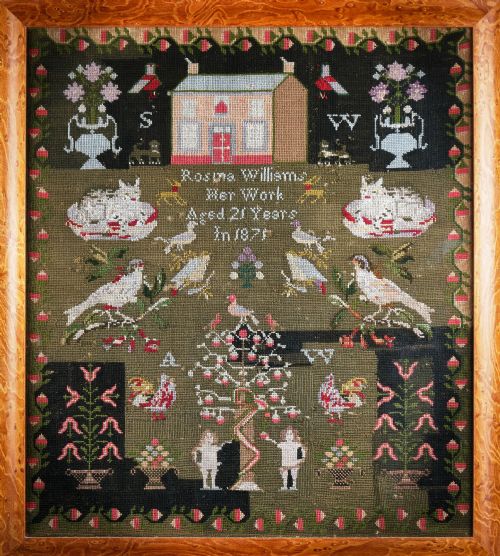 welsh wool house sampler dated 1871 - CATEGORY: ANTIQUE MISCELLANEOUS - DATED 1870