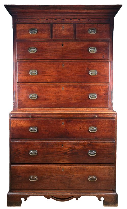splendid oak chest on chest from carmarthenshire - CATEGORY: ANTIQUE CHEST OF DRAWERS - DATED 18TH CENTURY