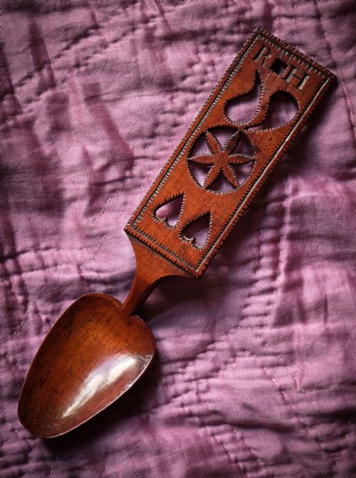 initialled welsh fruitwood lovespoon - CATEGORY: ANTIQUE MISCELLANEOUS - DATED 19TH CENTURY