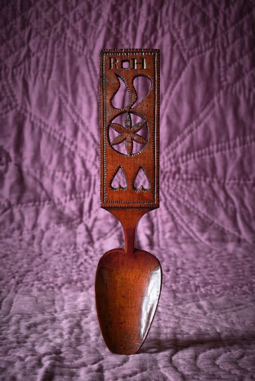 INITIALLED WELSH FRUITWOOD LOVESPOON - ADDITIONAL PHOTO 1