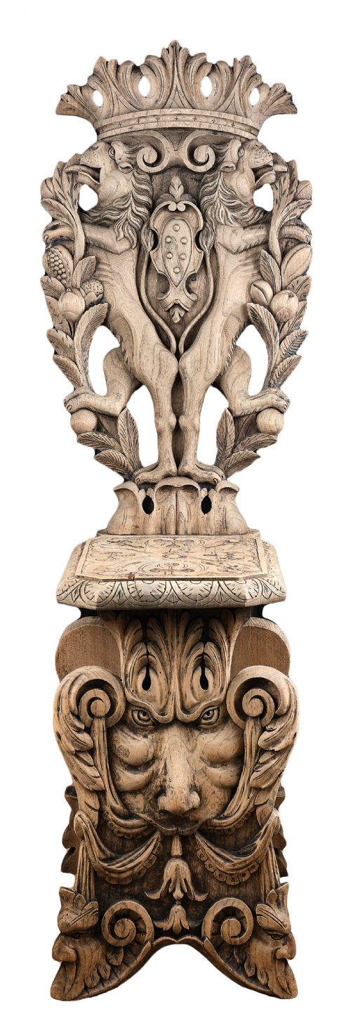 carved elm sgabello hall chair - CATEGORY: ANTIQUE CHAIRS - DATED 19TH CENTURY