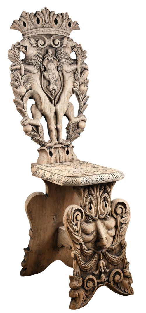 CARVED ELM SGABELLO HALL CHAIR - ADDITIONAL PHOTO 1
