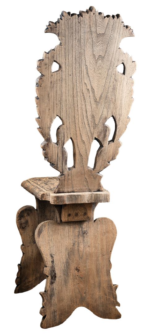 CARVED ELM SGABELLO HALL CHAIR - ADDITIONAL PHOTO 6