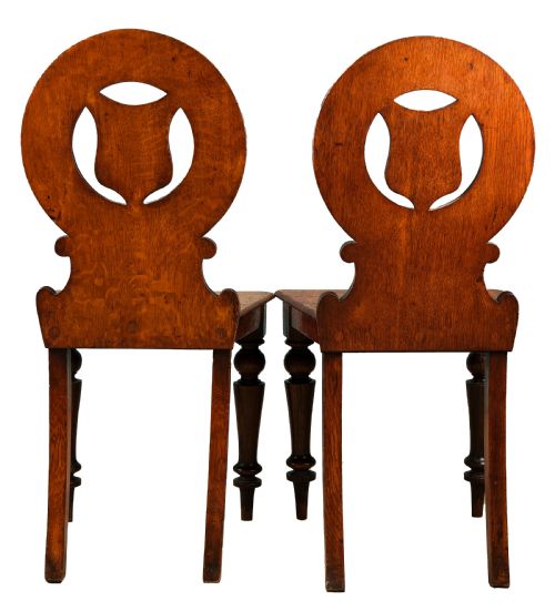 PAIR OF VICTORIAN OAK CRESTED HALL CHAIRS - ADDITIONAL PHOTO 1