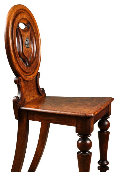 PAIR OF VICTORIAN OAK CRESTED HALL CHAIRS - ADDITIONAL PHOTO 2