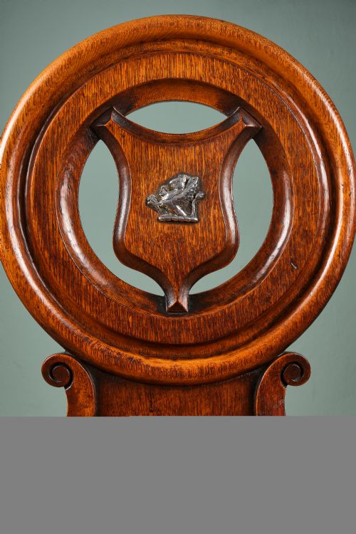 PAIR OF VICTORIAN OAK CRESTED HALL CHAIRS - ADDITIONAL PHOTO 3