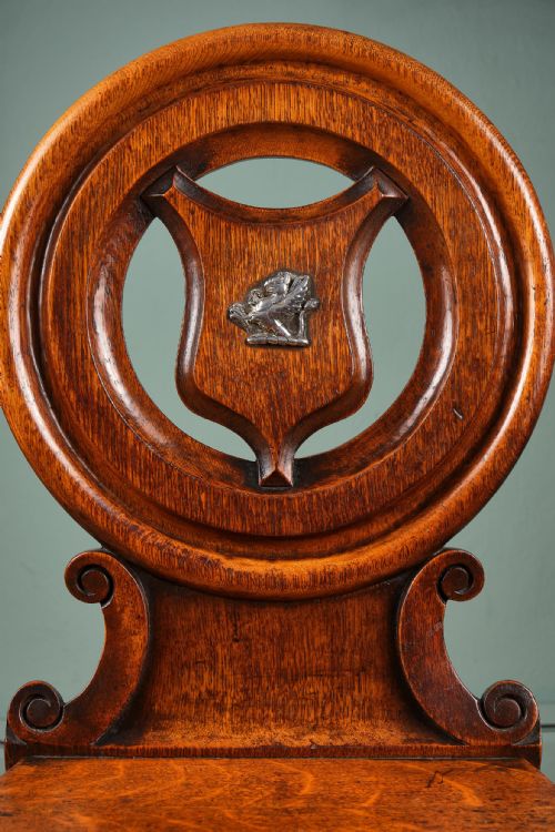 PAIR OF VICTORIAN OAK CRESTED HALL CHAIRS - ADDITIONAL PHOTO 6