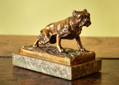 patinated bronze bulldog on marble base - CATEGORY: ANTIQUE METAL - DATED 19TH CENTURY