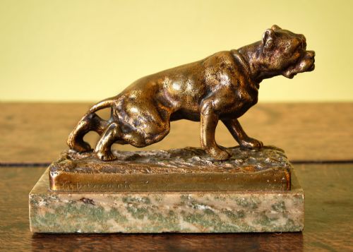 PATINATED BRONZE BULLDOG ON MARBLE BASE - ADDITIONAL PHOTO 1