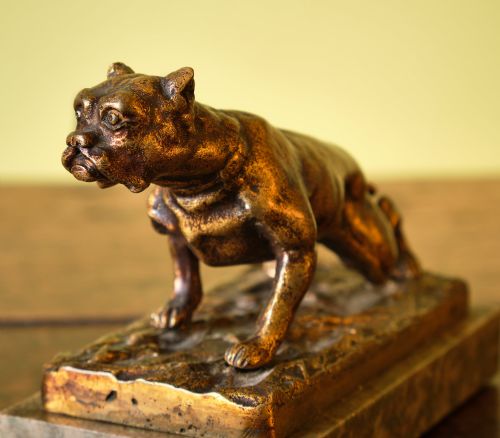 PATINATED BRONZE BULLDOG ON MARBLE BASE - ADDITIONAL PHOTO 3