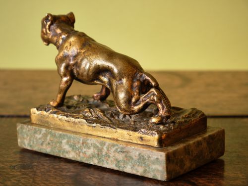 PATINATED BRONZE BULLDOG ON MARBLE BASE - ADDITIONAL PHOTO 6