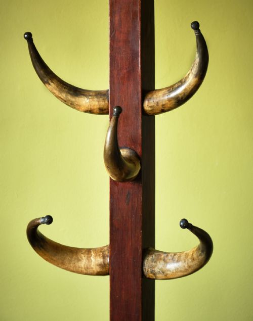 UNUSUAL COW HORN AND OAK HALLSTAND - ADDITIONAL PHOTO 5