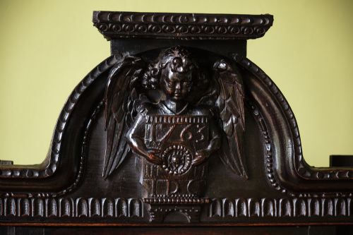 REMARKABLE CARVED OAK AND INLAID WALL CUPBOARD DATED 1763 - ADDITIONAL PHOTO 6
