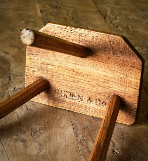 WELSH ELM AND ASH MILKING STOOL BRANDED BODEN CO - ADDITIONAL PHOTO 3