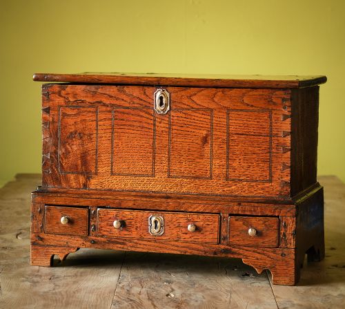 UNUSUALLY SMALL GEORGIAN OAK COFFOR BACH OR MINIATURE COFFER - ADDITIONAL PHOTO 2