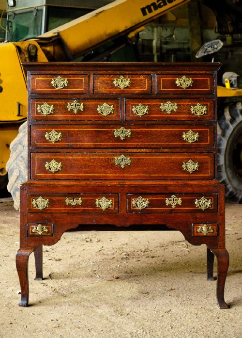 GEORGIAN WELSH INLAID OAK CHEST ON STAND - ADDITIONAL PHOTO 1