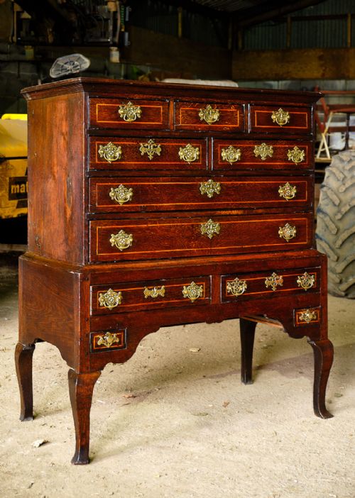 GEORGIAN WELSH INLAID OAK CHEST ON STAND - ADDITIONAL PHOTO 2