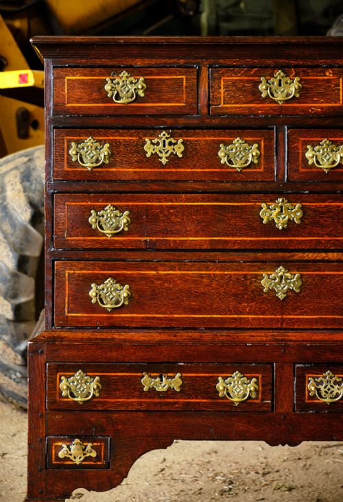 GEORGIAN WELSH INLAID OAK CHEST ON STAND - ADDITIONAL PHOTO 3