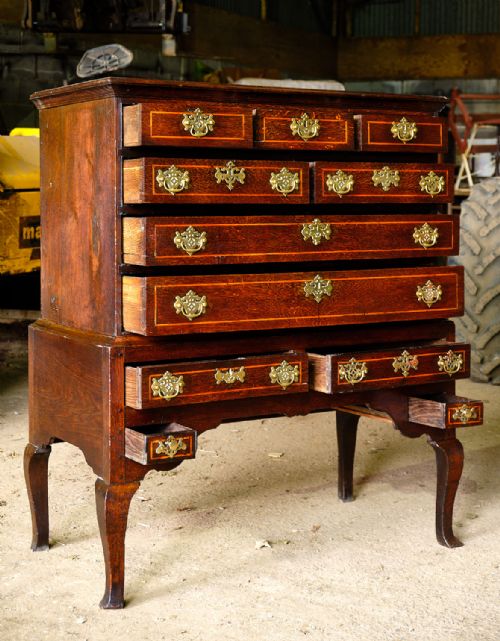 GEORGIAN WELSH INLAID OAK CHEST ON STAND - ADDITIONAL PHOTO 4