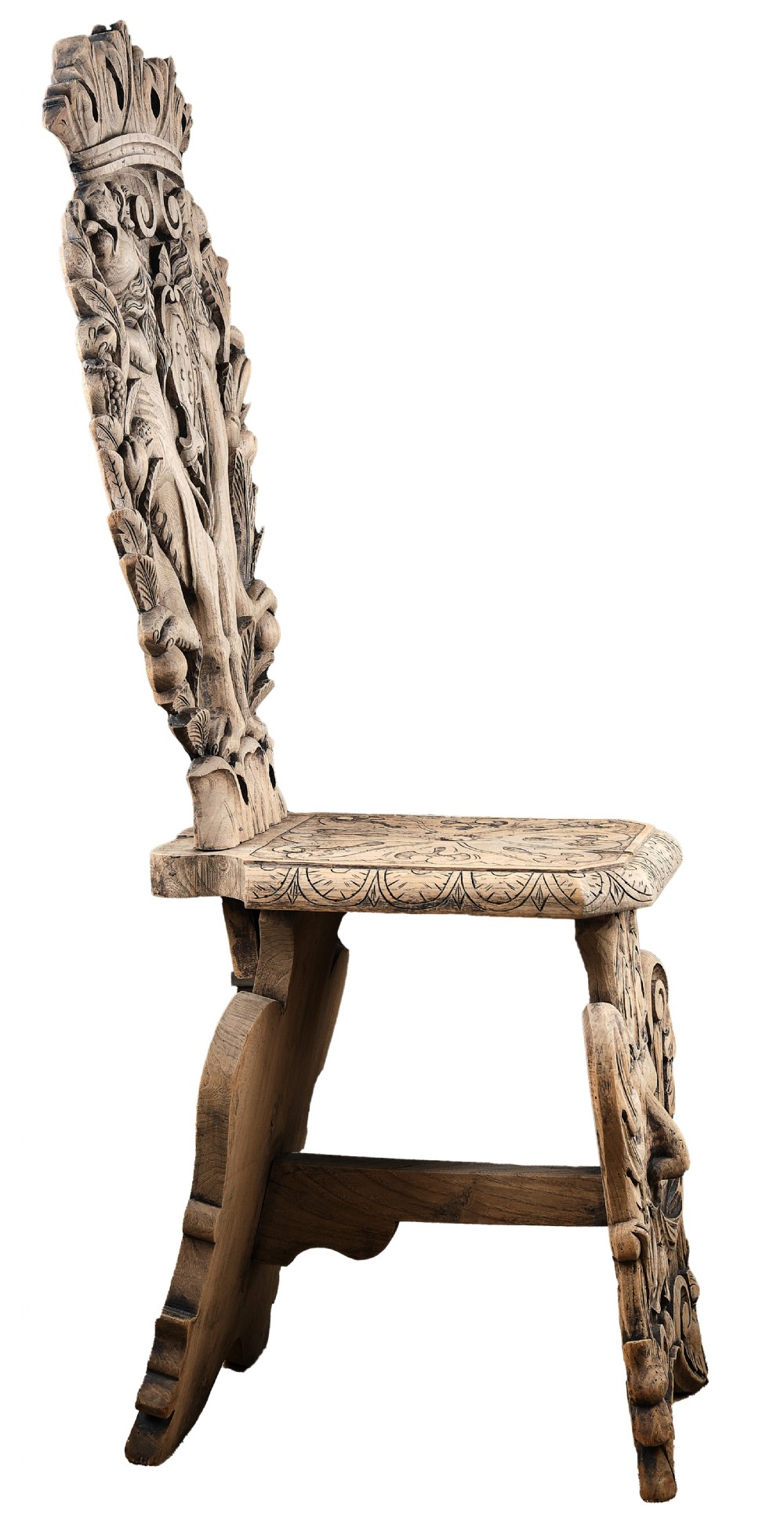 Carved Elm Sgabello Hall Chair View VI