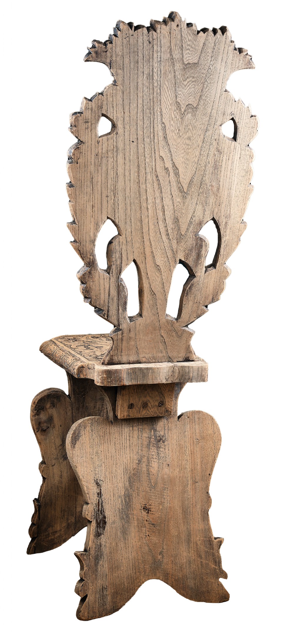 Carved Elm Sgabello Hall Chair View VII