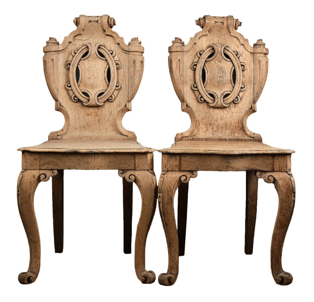 Pair of Oak Hall Chairs