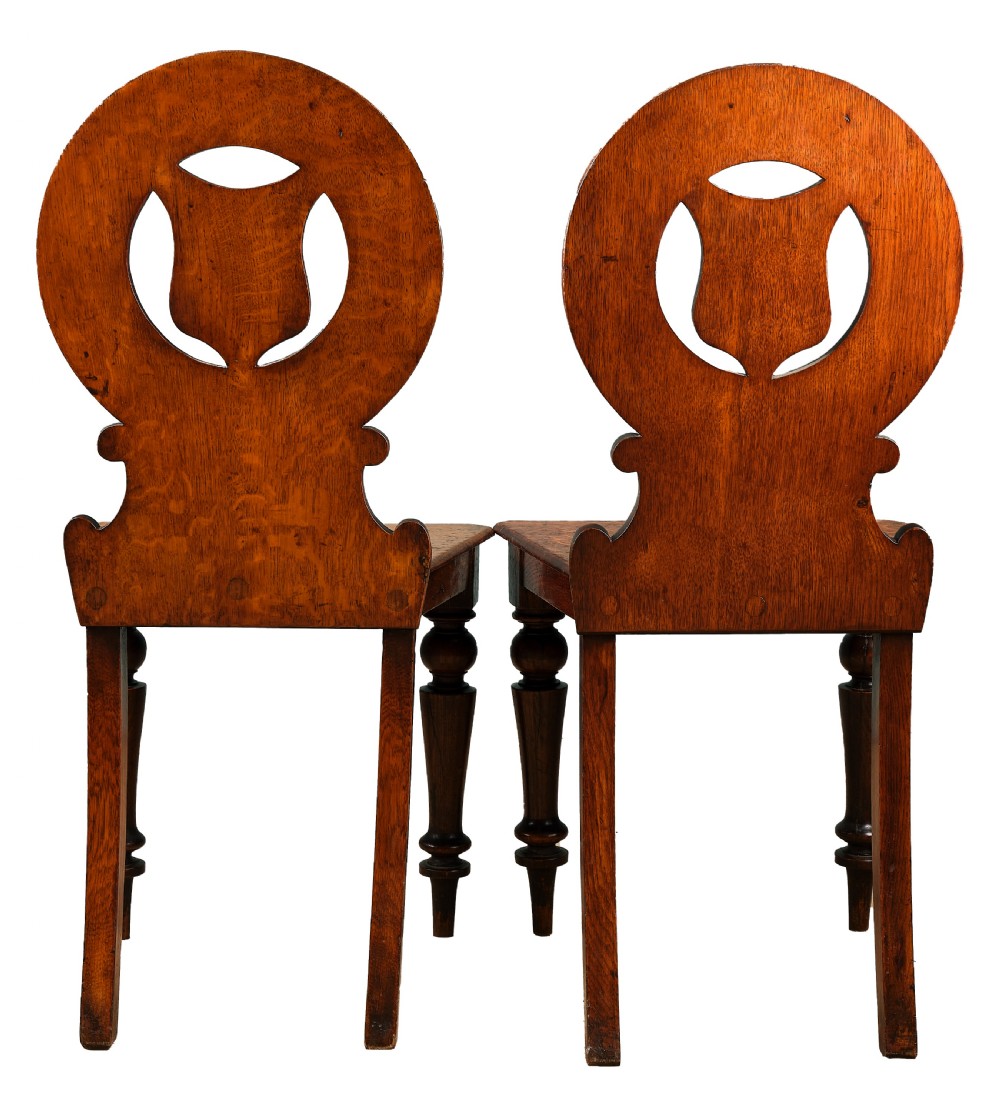 Pair of Victorian Oak Crested Hall Chairs View II