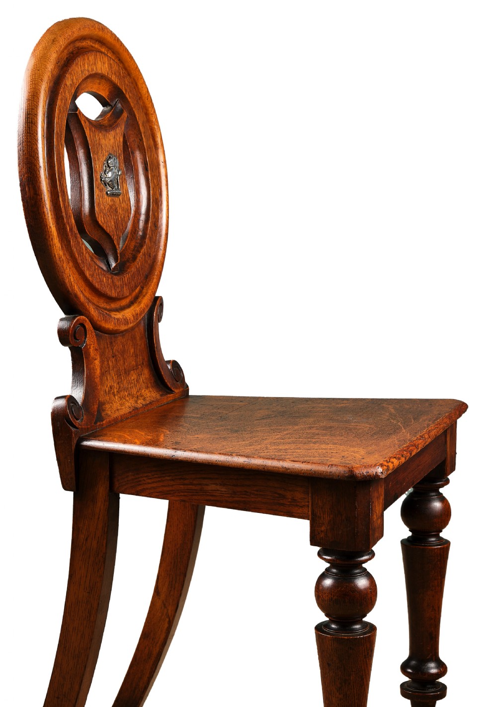 Pair of Victorian Oak Crested Hall Chairs View III