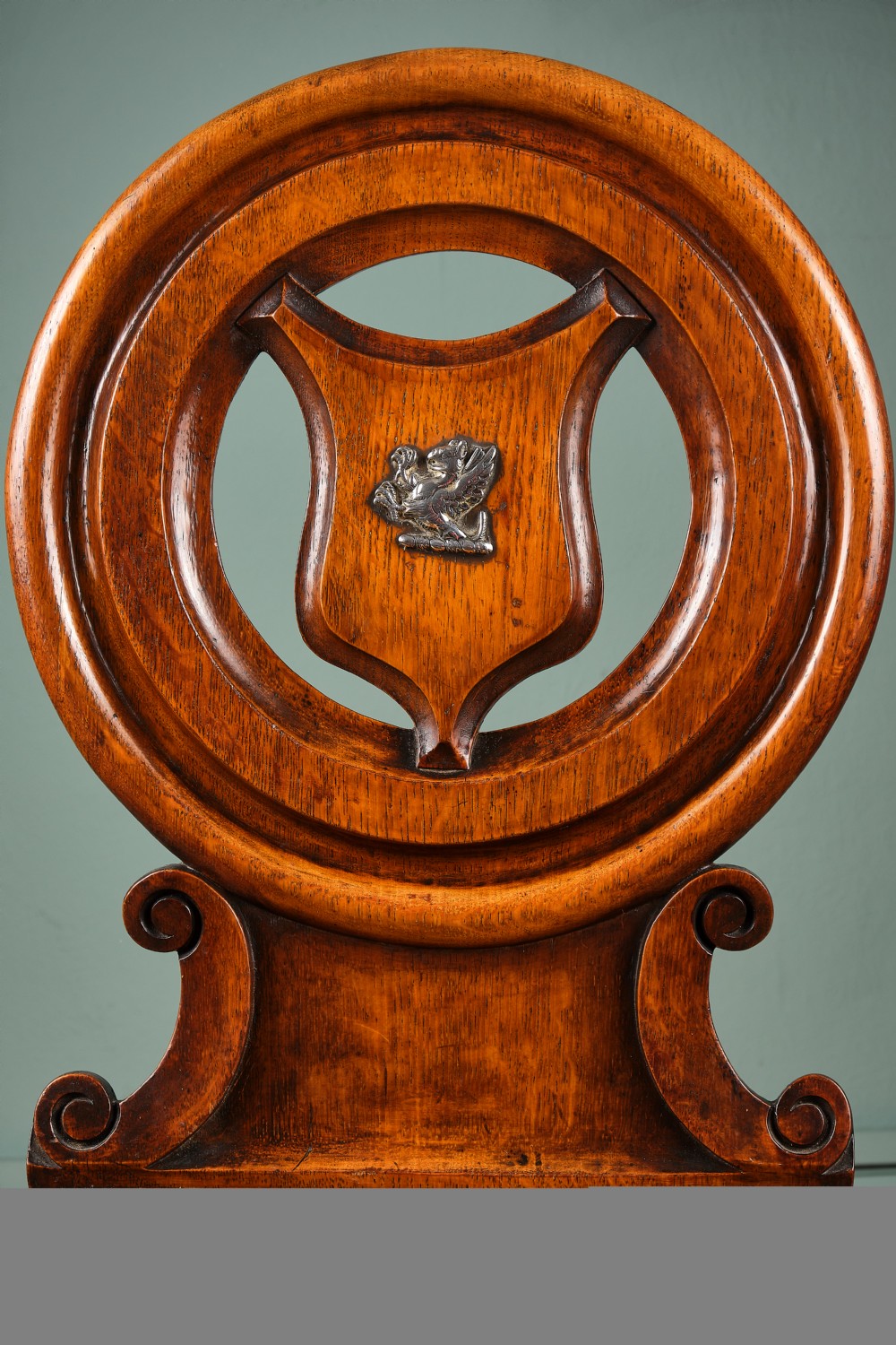 Pair of Victorian Oak Crested Hall Chairs View V