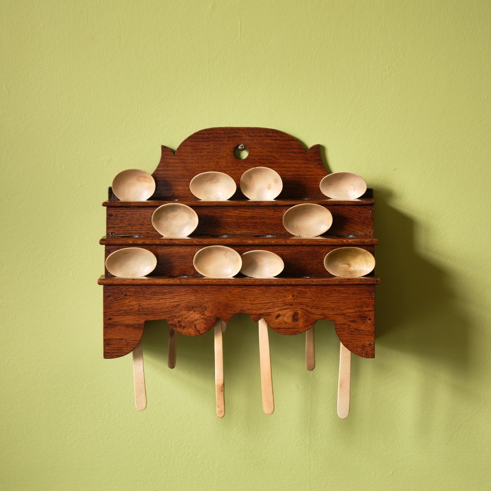 Welsh Oak Spoon Rack & Ten Sycamore Cawl Spoons