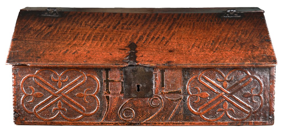 Dated, Initialled and Carved Oak Desk Box