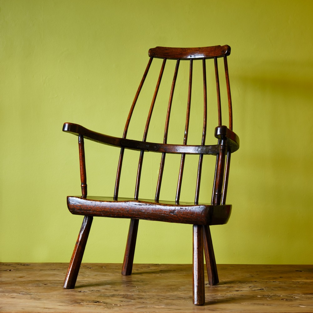 Large 18th Century Oak Welsh Stick Back Armchair