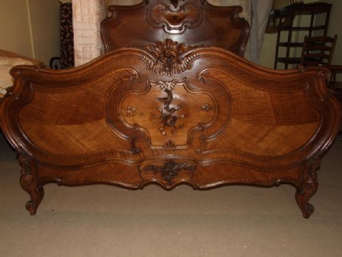 Fantastic Antique French Walnut Recoco Carved Bed