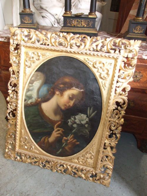 A Venetian Carved & Gilded Peirced Framed Oil Painting