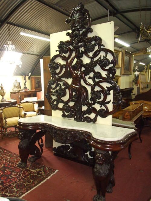 A Solid Mahogany & Marble Top Console Table/ Hall Stand
